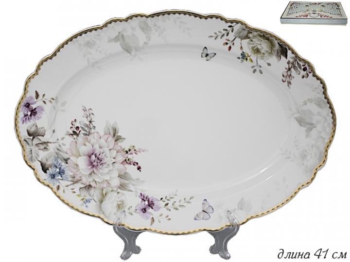 Овальное блюдо 41см. LENARDI 108-232 ХРИЗАНТЕМЫ в под.уп.фрф.(8)
