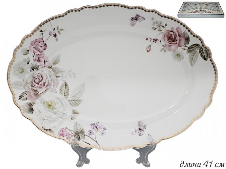 Овальное блюдо 41см. LENARDI 108-233 ПИОНЫ в под.уп.фрф.